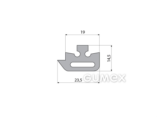 Geformtes Gummiprofil mit Loch, 14,5x23,5mm, 70°ShA, SBR, -40°C/+70°C, schwarz, 